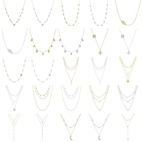 Wholesale Women's Multilayer Pearl Clavicle Necklace S925 Sterling Silver Geometric Electroplated