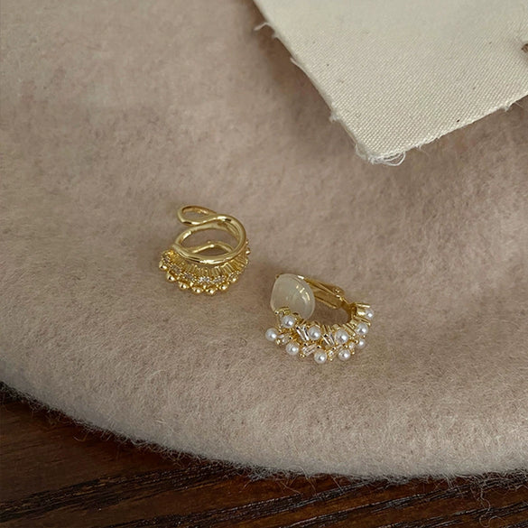 Wholesale Women's Multilayer Pearl Ear Clip Earrings S925 Silver Geometric Retro Elegant Style