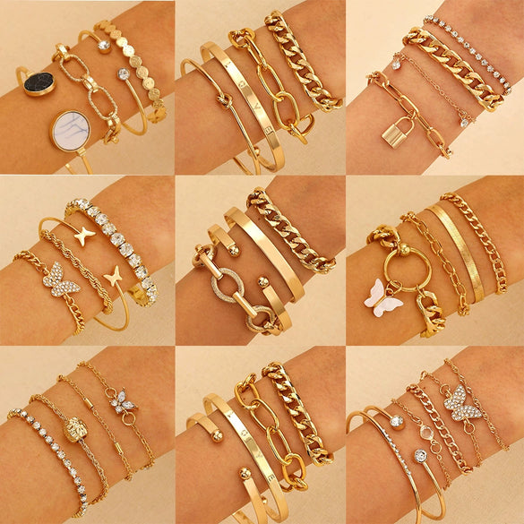 Wholesale Women's Multilayer Retro Alloy Geometric Bracelet With Electroplating