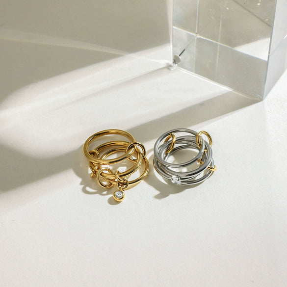 Wholesale Women's Multilayer Stacked Finger Ring Stainless Steel Geometric Electroplated Jewelry