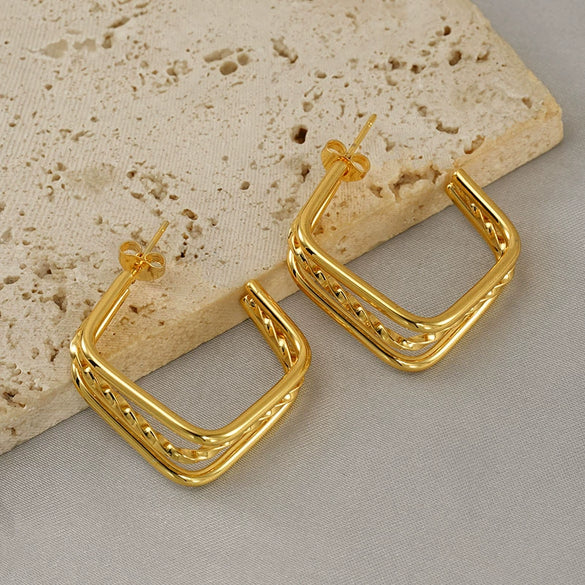Wholesale Women's Multilayer Stainless Steel Geometric Fashion Electroplated Earrings