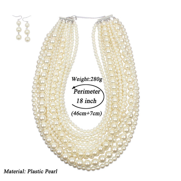 Wholesale Women's Multilayered Imitation Pearl Exaggerated Long Sweater Chain Necklace With Snake Bone Chain And Pearlescent Treatment British Retro And Geometric Style