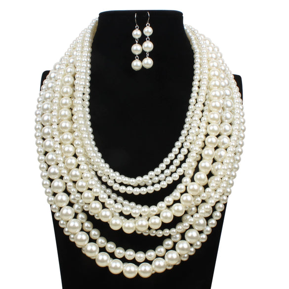 Wholesale Women's Multilayered Imitation Pearl Exaggerated Long Sweater Chain Necklace With Snake Bone Chain And Pearlescent Treatment British Retro And Geometric Style