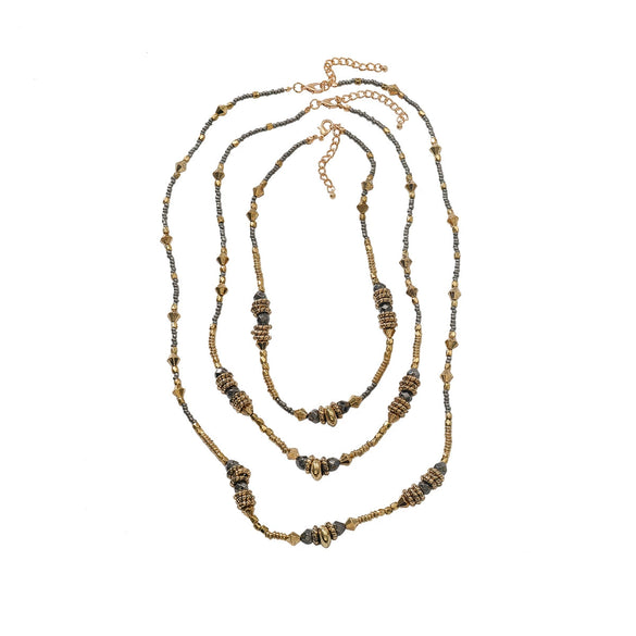 Wholesale Women's Multilayered Stone Beaded Necklace Zinc Alloy Geometric Hand Knitted Old Money Style