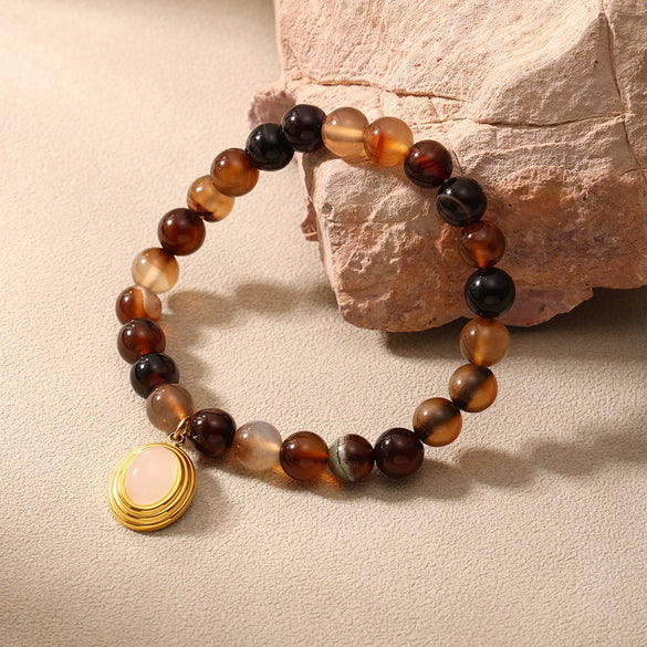 Wholesale Women's Natural Agate And 316L Stainless Steel Fashion Geometric Bracelet With Electroplating