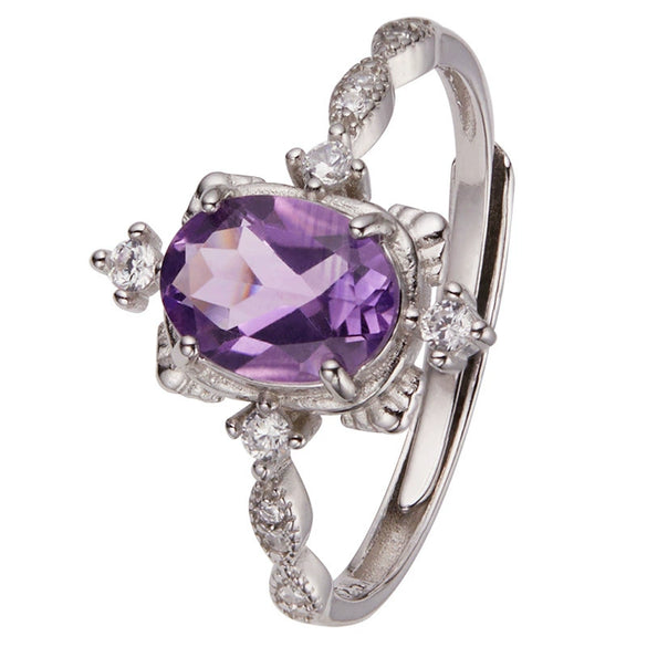 Wholesale Women's Natural Amethyst Citrine Color Geometric Crystal S925 Sterling Silver Ring Set With Crystal