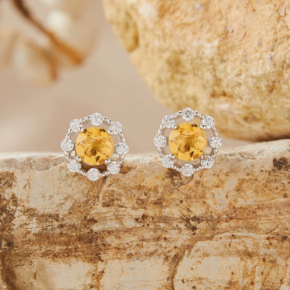 Wholesale Women's Natural Amethyst Citrine Colorful Gemstone Geometric Crystal S925 Sterling Silver Light Luxury Earring Set Jewelry