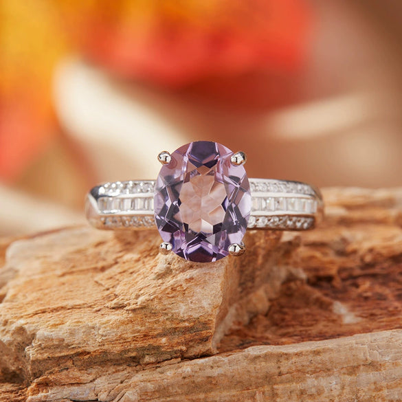 Wholesale Women's Natural Amethyst Citrine Ring In S925 Sterling Silver With Geometric Pattern And Crystal Setting