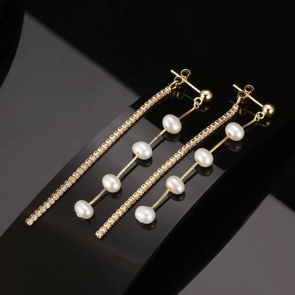 Wholesale Women's Natural Baroque Freshwater Pearl 925 Sterling Silver Geometric Earrings