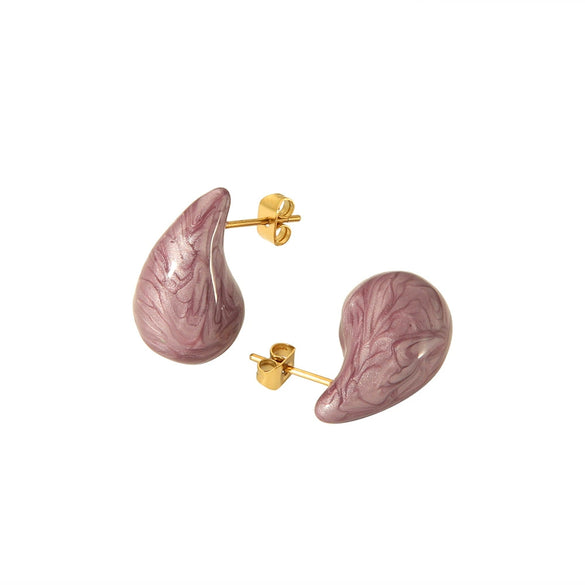 Wholesale Women's Natural Color Retention Waterproof Goldplated Stainless Steel Oildripping Water Dropshaped Earrings