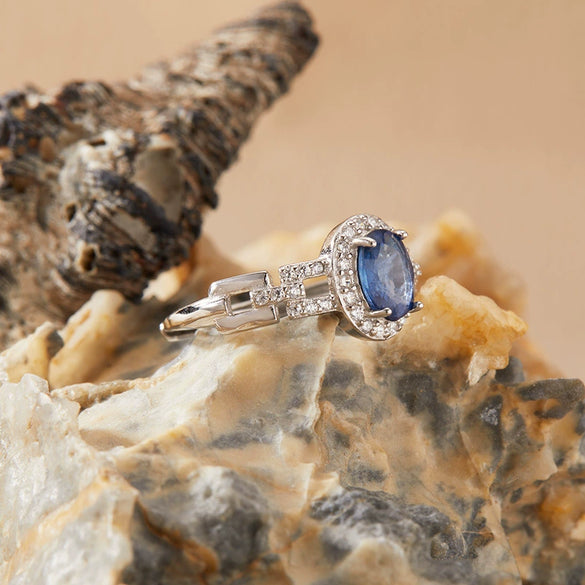 Wholesale Women's Natural Colored Sapphire Ring In S925 Sterling Silver Geometric Style With Gemstones