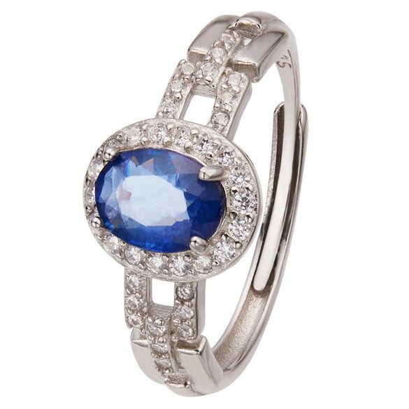 Wholesale Women's Natural Colored Sapphire Ring In S925 Sterling Silver Geometric Style With Gemstones