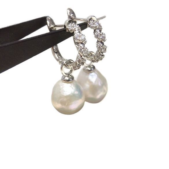 Wholesale Women's Natural Freshwater Baroque Pearl Earrings With Alloy Inlaid Artificial And Semiprecious Stones And Microencrusted Zircon
