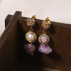Wholesale Women's Natural Freshwater Pearl And Amethyst Geometric Earrings With Electroplating Versatile And Minimalist Style