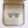 Wholesale Women's Natural Freshwater Pearl And Zircon Bow Earrings Oblate Shape