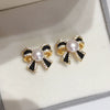 Wholesale Women's Natural Freshwater Pearl Bow Earrings With S925 Sterling Silver Needle And 18K Goldfilled