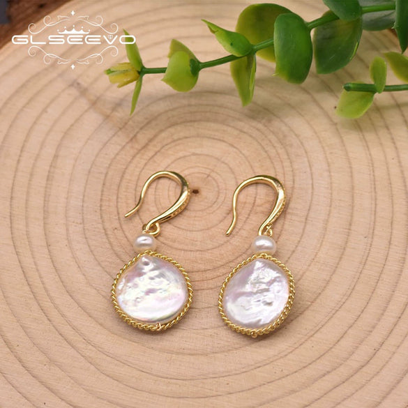 Wholesale Women's Natural Freshwater Pearl Drop Shaped Earrings With Electroplating Treatment