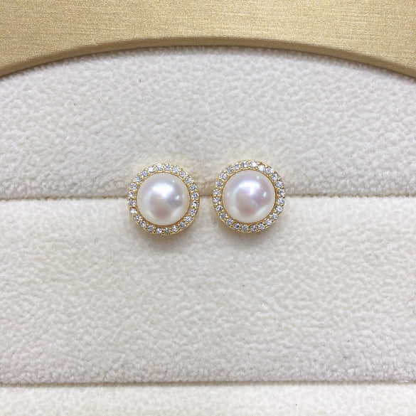 Wholesale Women's Natural Freshwater Pearl Earrings Alloy Inlaid With Artificial Gemstones And Semiprecious Stones Round Shape