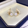 Wholesale Women's Natural Freshwater Pearl Earrings Alloy Inlaid With Gemstones Oblate Shape Highend Fashion