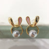 Wholesale Women's Natural Freshwater Pearl Earrings In Oblate Shape With Pink Rabbit Design S925 Sterling Silver And 18K Goldfilled