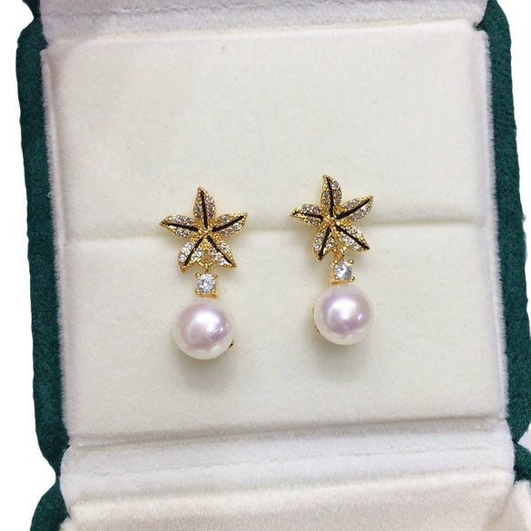 Wholesale Women's Natural Freshwater Pearl Earrings S925 Sterling Silver Needle 18K Goldfilled Smart Micropaved Zircon Starfish Shape
