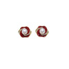 Wholesale Women's Natural Freshwater Pearl Earrings With Alloy Inlaid Artificial And Semiprecious Stones In Oblate Shape