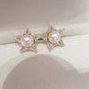 Wholesale Women's Natural Freshwater Pearl Earrings With Alloy Inlaid Gemstones And Fivepointed Star Design