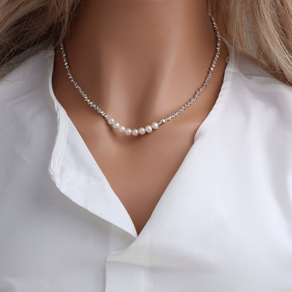 Wholesale Women's Natural Freshwater Pearl Geometric Irregular Inlaid Necklace