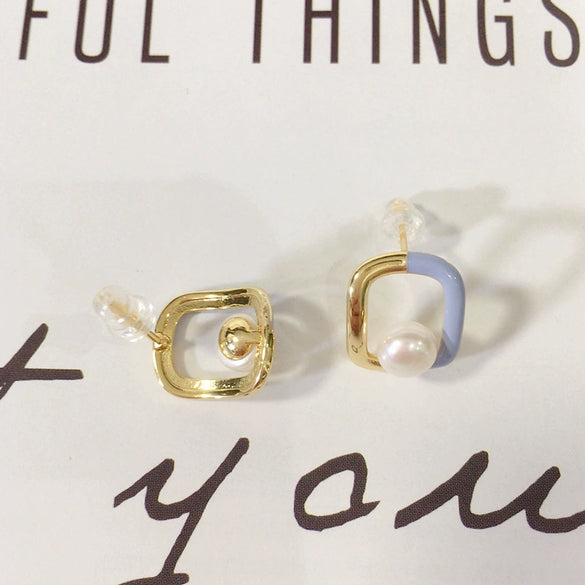 Wholesale Women's Natural Freshwater Pearl Geometric Square Oil Drop Earrings 18K Goldfilled Light Luxury Highend Style