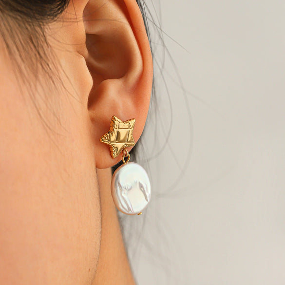 Wholesale Women's Natural Freshwater Pearl Geometric Stainless Steel Electroplated Earrings Minimalist Ins Style Jewelry