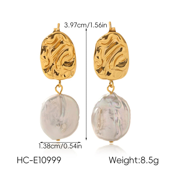 Wholesale Women's Natural Freshwater Pearl Geometric Stainless Steel Electroplated Earrings Minimalist Ins Style Jewelry