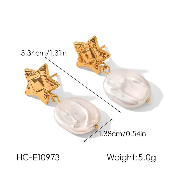 Wholesale Women's Natural Freshwater Pearl Geometric Stainless Steel Electroplated Earrings Minimalist Ins Style Jewelry