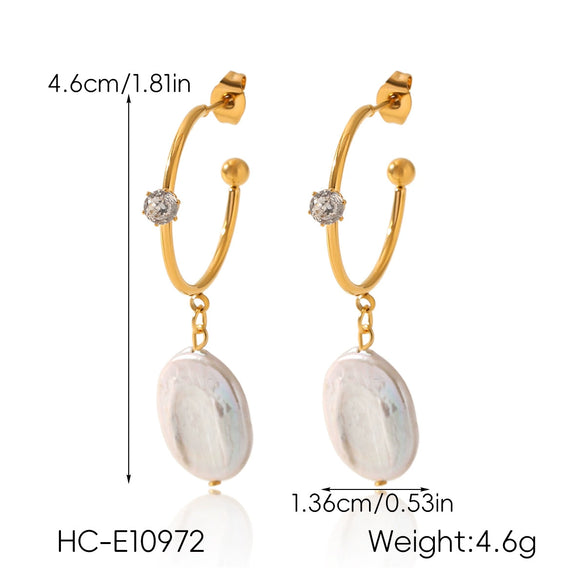 Wholesale Women's Natural Freshwater Pearl Geometric Stainless Steel Electroplated Earrings Minimalist Ins Style Jewelry