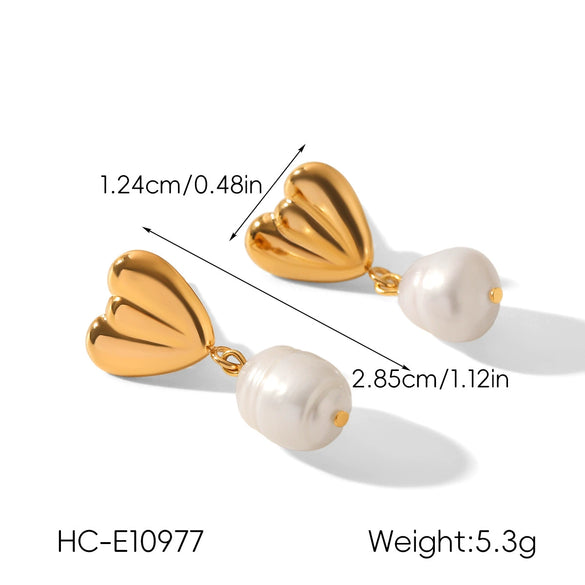 Wholesale Women's Natural Freshwater Pearl Geometric Stainless Steel Electroplated Earrings Minimalist Ins Style Jewelry