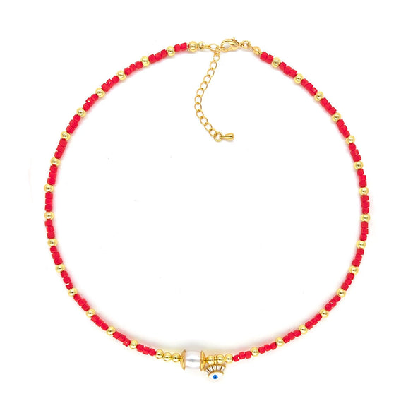 Wholesale Women's Natural Freshwater Pearl Handwoven Geometric Small Square Crystal Evil Eye Pendant Clavicle Chain Necklace