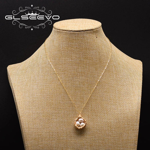 Wholesale Women's Natural Freshwater Pearl Necklace With Baroque Pearl Pendant And Snake Bone Chain Retro Geometric Style Heart Pattern Electroplated