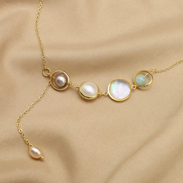 Wholesale Women's Natural Freshwater Pearl Necklace With Crystal Asymmetrical Pendant Geometric Retro Electroplated Jewelry