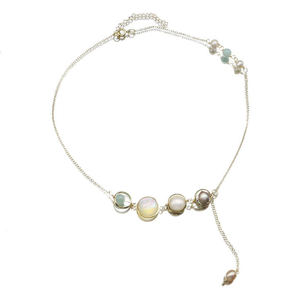 Wholesale Women's Natural Freshwater Pearl Necklace With Crystal Asymmetrical Pendant Geometric Retro Electroplated Jewelry