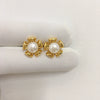 Wholesale Women's Natural Freshwater Pearl Oblate Round Small Flower Earrings 18K Gold Electroplated