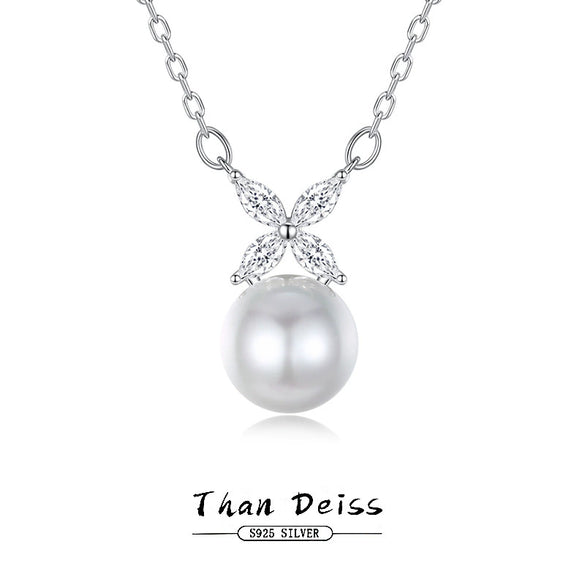 Wholesale Women's Natural Freshwater Pearl Pendant Necklace S925 Sterling Silver Fourleaf Clover Geometric Simple Electroplated