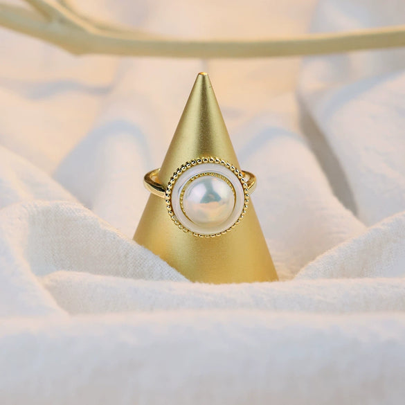 Wholesale Women's Natural Freshwater Pearl Ring Set Geometric Retro Purely Handmade