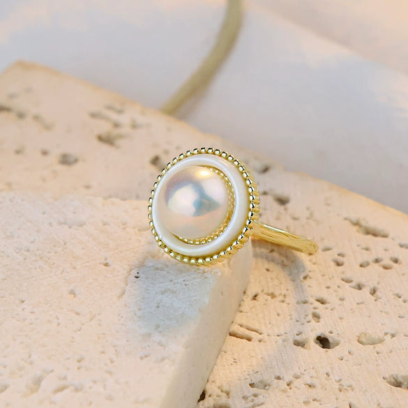 Wholesale Women's Natural Freshwater Pearl Ring Set Geometric Retro Purely Handmade