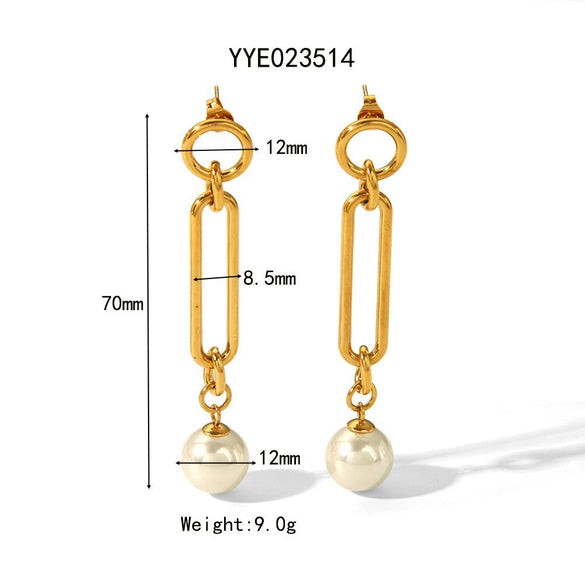 Wholesale Women's Natural Freshwater Pearl Tassel Earrings With Geometric Pattern Pvd Furnace Vacuum Real Gold Plated Stainless Steel Ear Needles Highend Minimalist Accessories