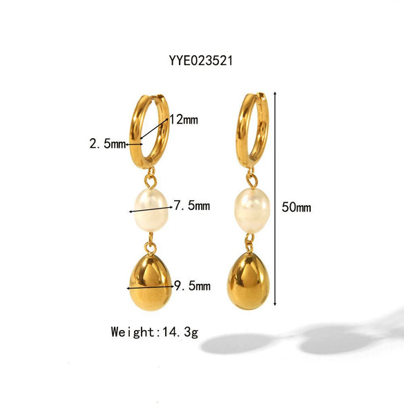 Wholesale Women's Natural Freshwater Pearl Tassel Earrings With Geometric Pattern Pvd Furnace Vacuum Real Gold Plated Stainless Steel Ear Needles Highend Minimalist Accessories