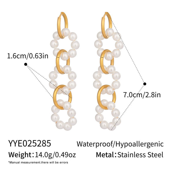 Wholesale Women's Natural Freshwater Pearl Tassel Earrings With Geometric Pattern Pvd Furnace Vacuum Real Gold Plated Stainless Steel Ear Needles Highend Minimalist Accessories