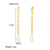 Wholesale Women's Natural Freshwater Pearl Tassel Earrings With Geometric Pattern Pvd Furnace Vacuum Real Gold Plated Stainless Steel Ear Needles Highend Minimalist Accessories