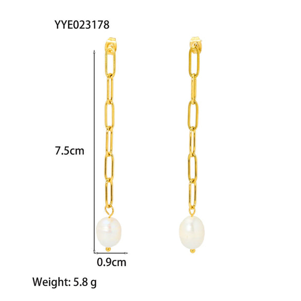 Wholesale Women's Natural Freshwater Pearl Tassel Earrings With Geometric Pattern Pvd Furnace Vacuum Real Gold Plated Stainless Steel Ear Needles Highend Minimalist Accessories