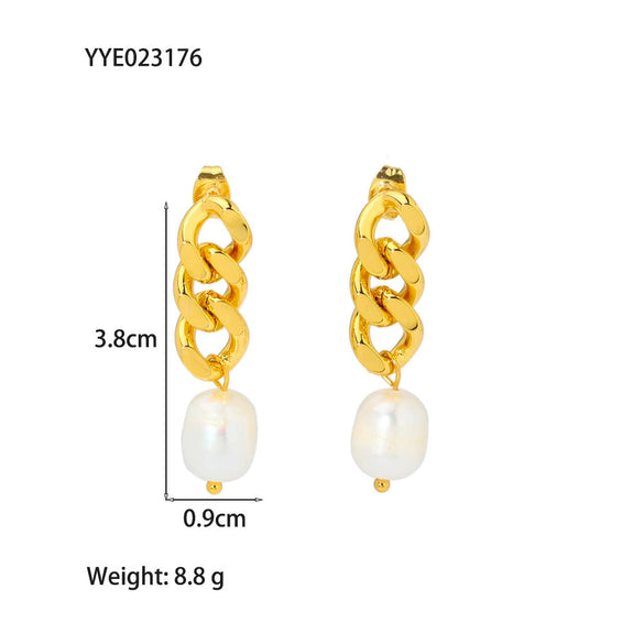 Wholesale Women's Natural Freshwater Pearl Tassel Earrings With Geometric Pattern Pvd Furnace Vacuum Real Gold Plated Stainless Steel Ear Needles Highend Minimalist Accessories