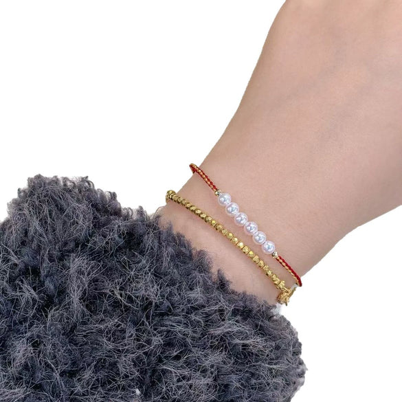 Wholesale Women's Natural Freshwater Pearl Woven Bracelet With 18K Gold In Perfect Circle Shape For Good Luck