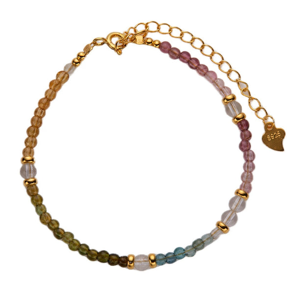 Wholesale Women's Natural Gem Tourmaline Sterling Silver Heart Beaded Bracelet Set With Precious Stones Original Design